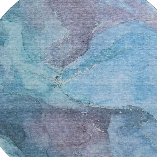 8' Blue And Gray Abstract Washable Round Rug With UV Protection Photo 2