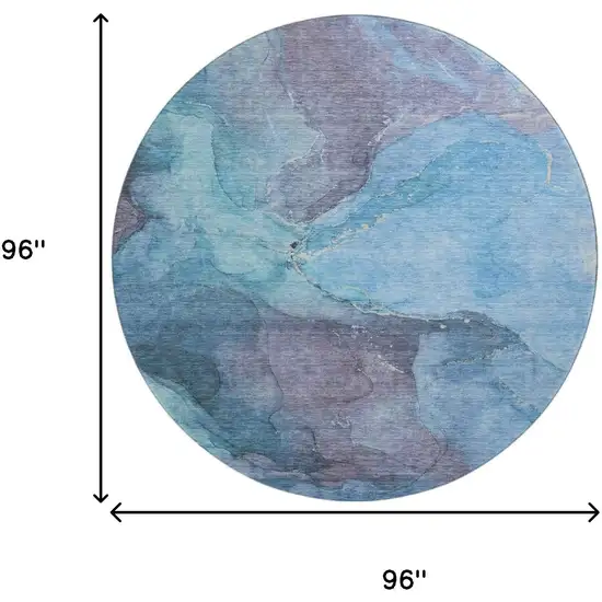 8' Blue And Gray Abstract Washable Round Rug With UV Protection Photo 9