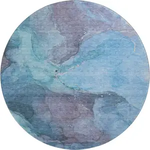 Photo of 8' Blue And Gray Abstract Washable Round Rug With UV Protection