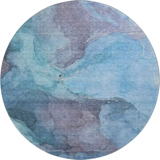8' Blue And Gray Abstract Washable Round Rug With UV Protection Photo 1