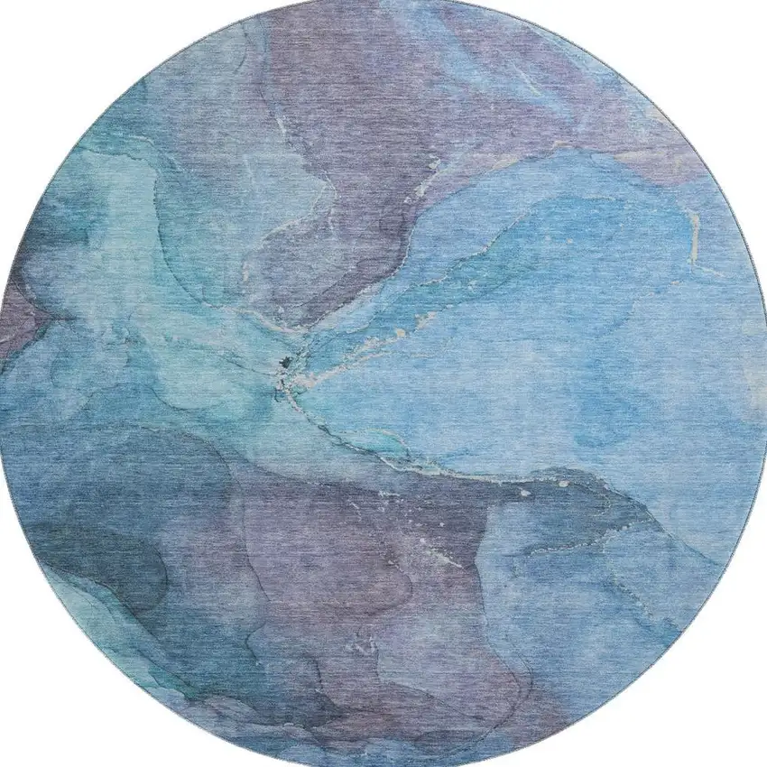 8' Blue And Gray Abstract Washable Round Rug With UV Protection Photo 3