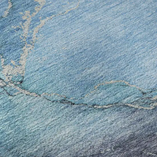 8' Blue And Gray Abstract Washable Round Rug With UV Protection Photo 8