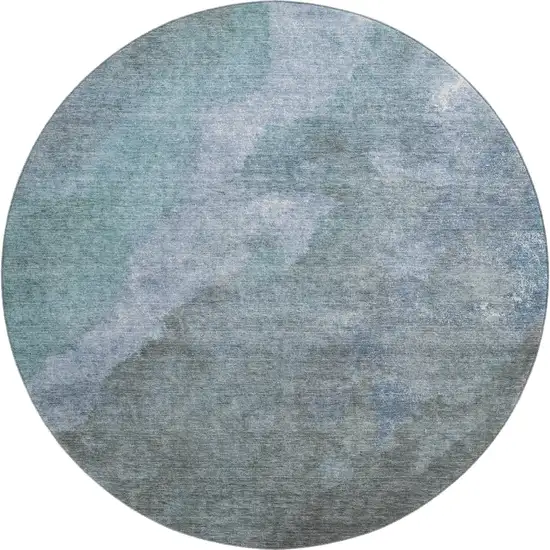 8' Blue And Gray Abstract Washable Round Rug With UV Protection Photo 1