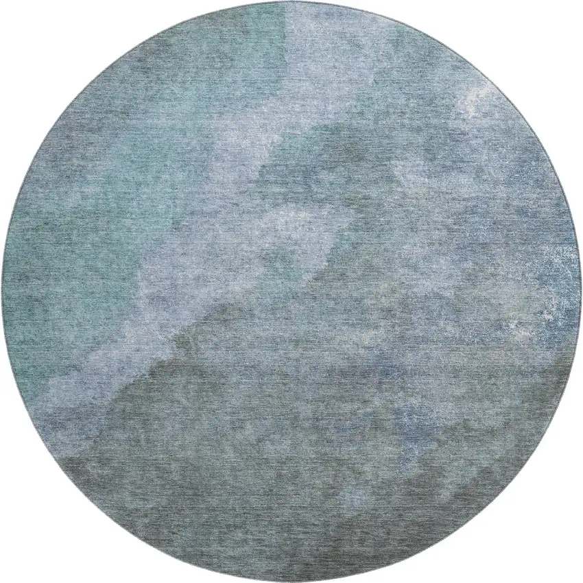 8' Blue And Gray Abstract Washable Round Rug With UV Protection Photo 1
