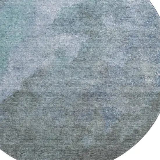 8' Blue And Gray Abstract Washable Round Rug With UV Protection Photo 3