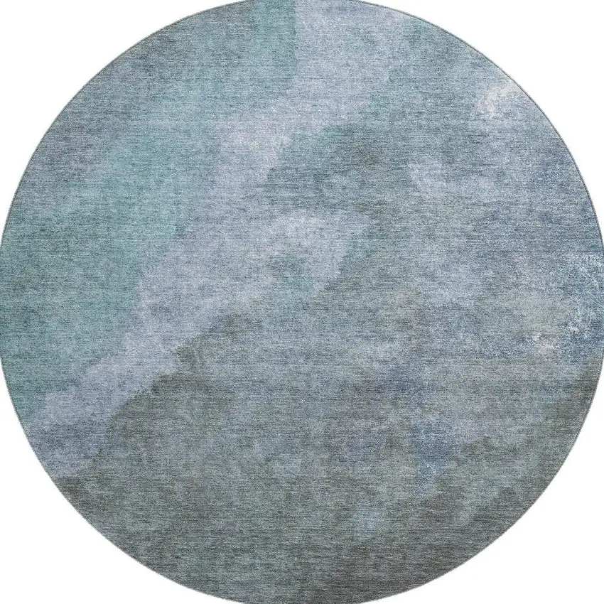 8' Blue And Gray Abstract Washable Round Rug With UV Protection Photo 4