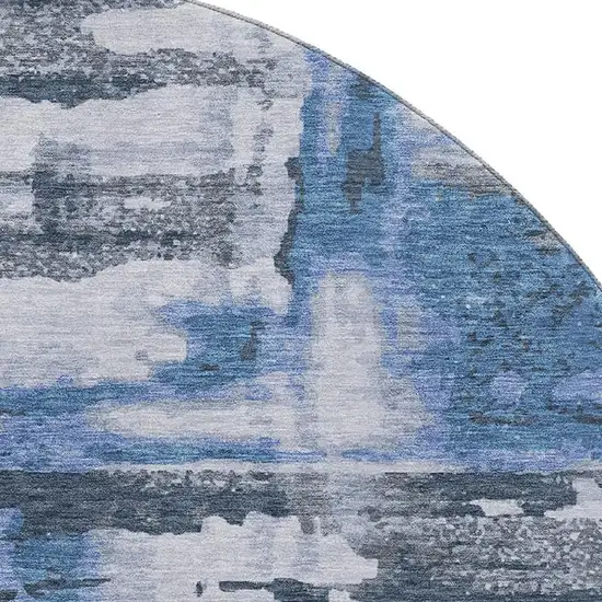 8' Blue And Gray Abstract Washable Round Rug With UV Protection Photo 3
