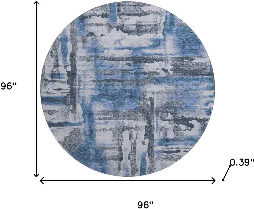 8' Blue And Gray Abstract Washable Round Rug With UV Protection Photo 8