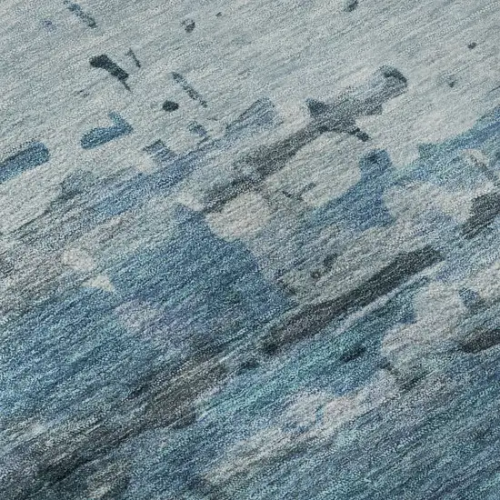 8' Blue And Gray Abstract Washable Round Rug With UV Protection Photo 9