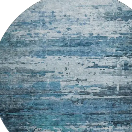 8' Blue And Gray Abstract Washable Round Rug With UV Protection Photo 6