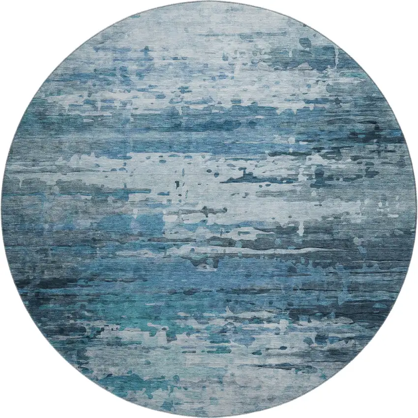 8' Blue And Gray Abstract Washable Round Rug With UV Protection Photo 1