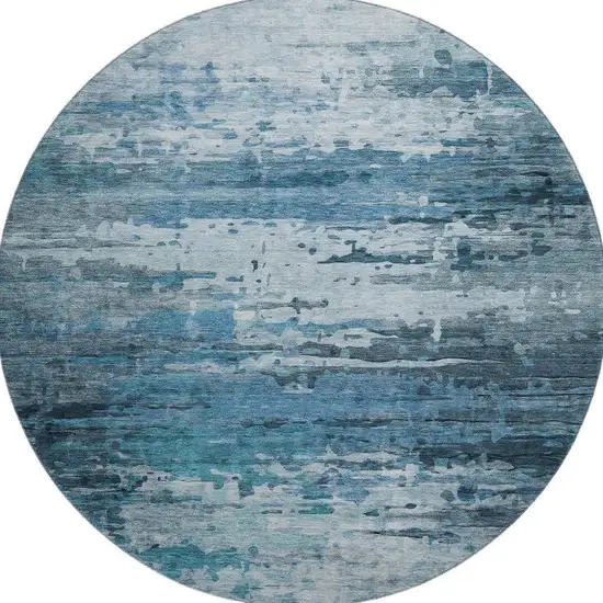 8' Blue And Gray Abstract Washable Round Rug With UV Protection Photo 3