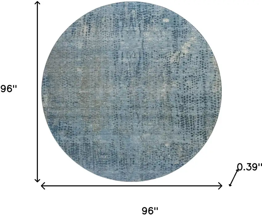 8' Blue And Gray Abstract Washable Round Rug With UV Protection Photo 8