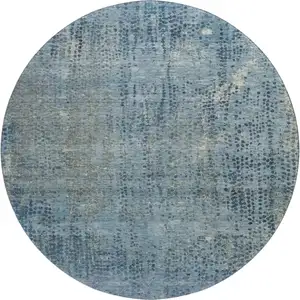 Photo of 8' Blue And Gray Abstract Washable Round Rug With UV Protection