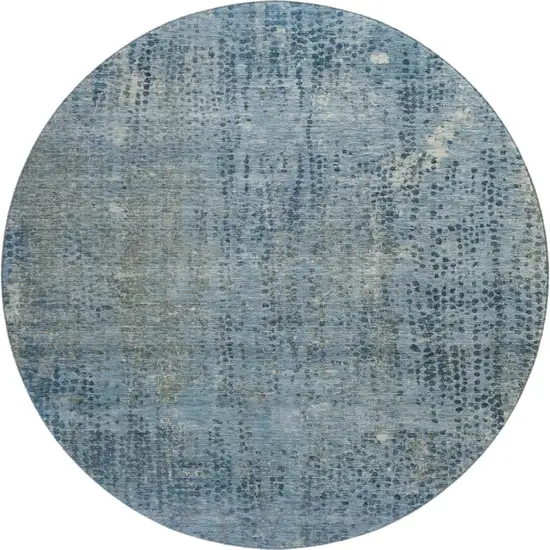 8' Blue And Gray Abstract Washable Round Rug With UV Protection Photo 1