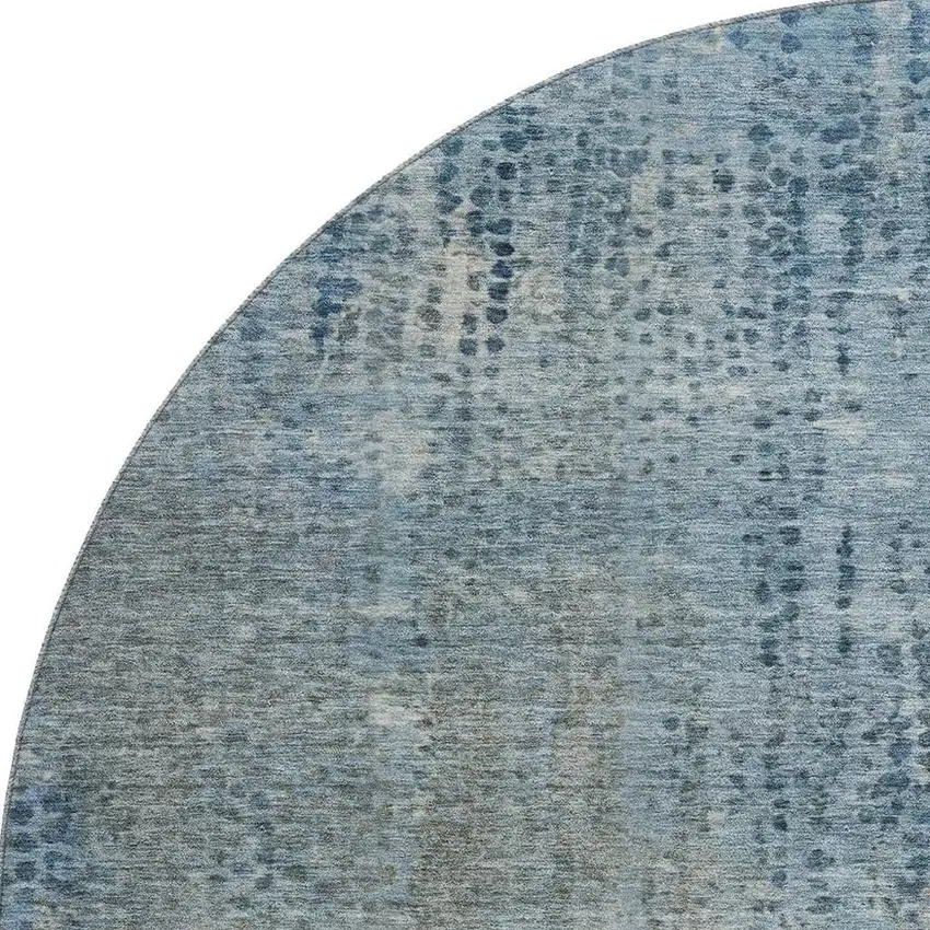 8' Blue And Gray Abstract Washable Round Rug With UV Protection Photo 4