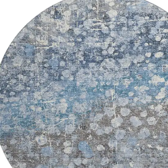 8' Blue And Gray Abstract Washable Round Rug With UV Protection Photo 3
