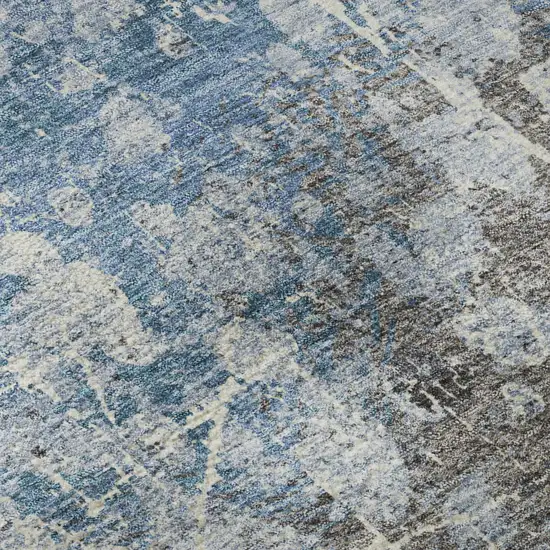 8' Blue And Gray Abstract Washable Round Rug With UV Protection Photo 7