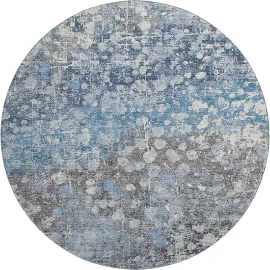 8' Blue And Gray Abstract Washable Round Rug With UV Protection Photo 1