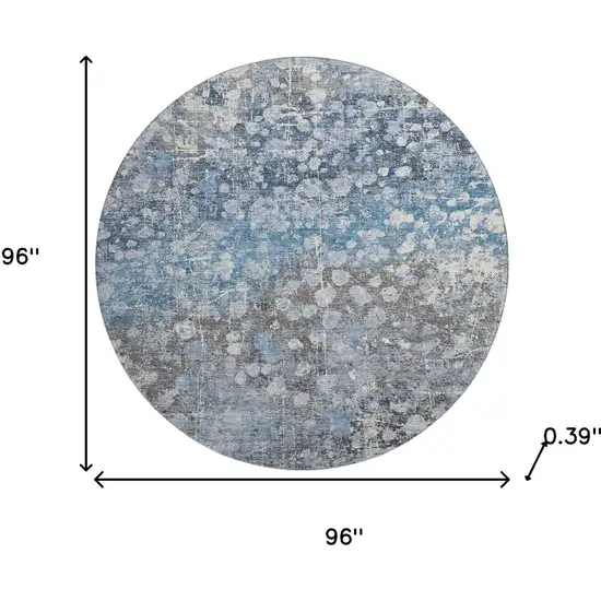 8' Blue And Gray Abstract Washable Round Rug With UV Protection Photo 8