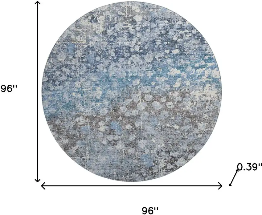 8' Blue And Gray Abstract Washable Round Rug With UV Protection Photo 8