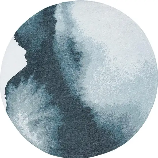 5' Blue And Gray Abstract Washable Round Rug Photo 4