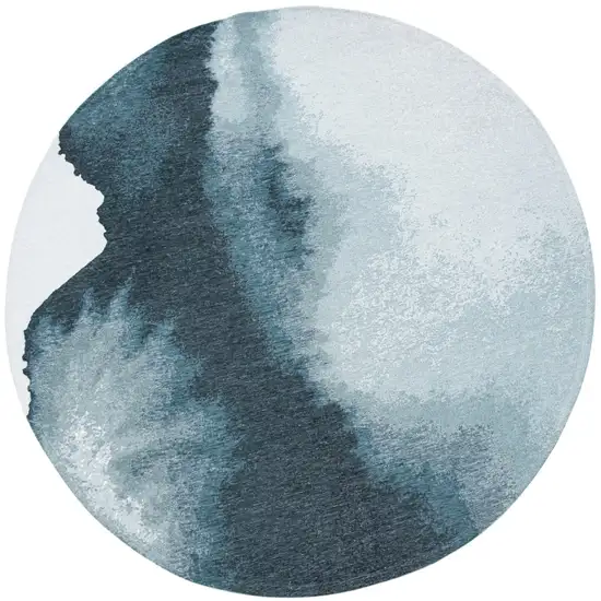 5' Blue And Gray Abstract Washable Round Rug Photo 3