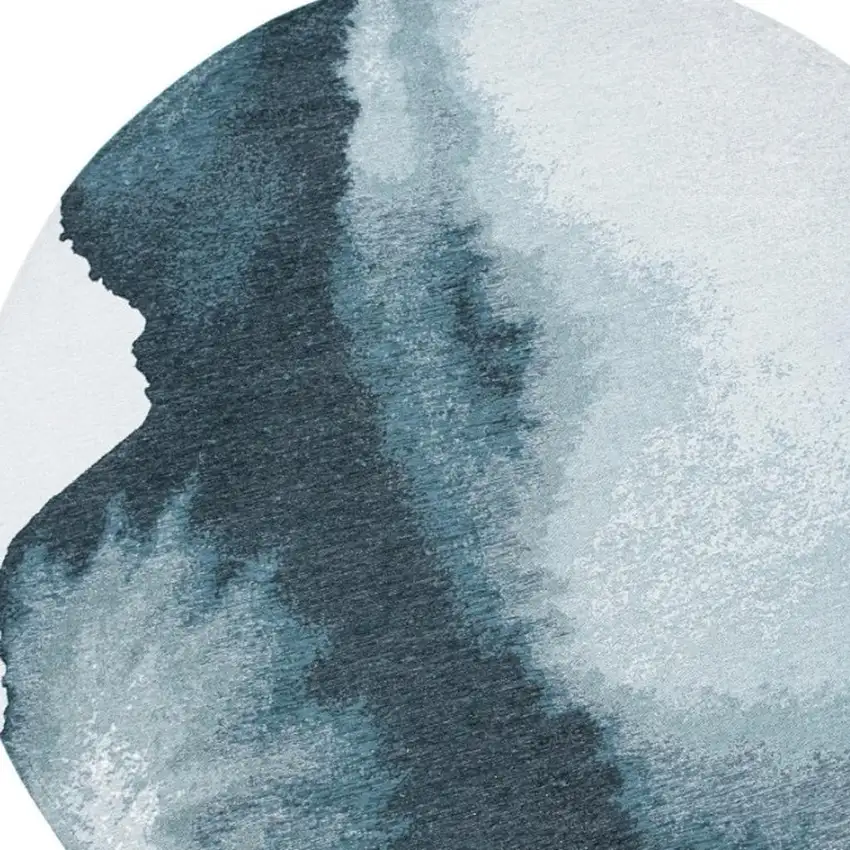 5' Blue And Gray Abstract Washable Round Rug Photo 2