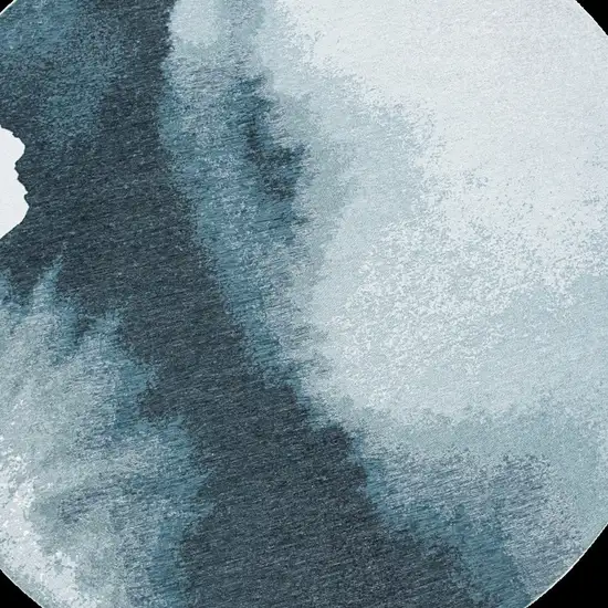 5' Blue And Gray Abstract Washable Round Rug Photo 6