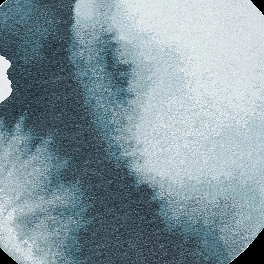 5' Blue And Gray Abstract Washable Round Rug Photo 6