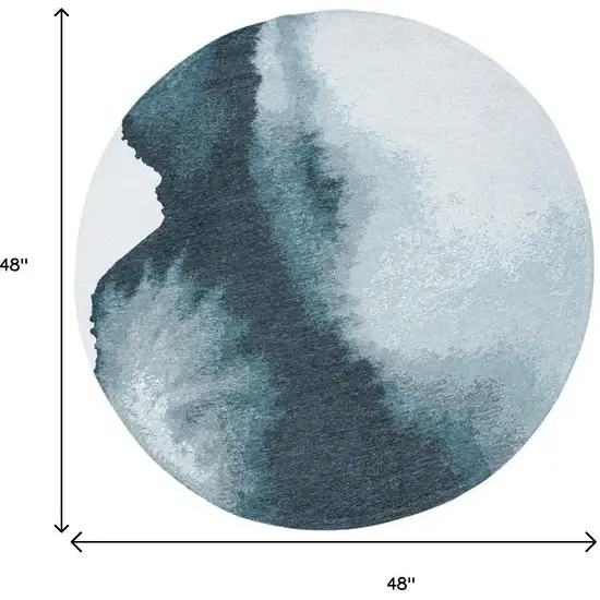 5' Blue And Gray Abstract Washable Round Rug Photo 9