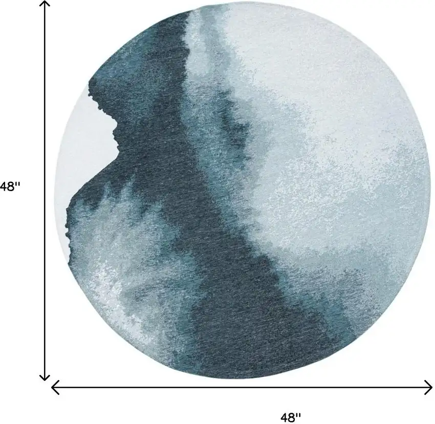 5' Blue And Gray Abstract Washable Round Rug Photo 9