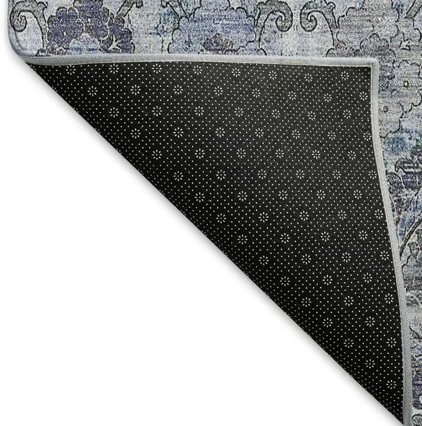 8' Blue And Gray Damask Washable Round Rug With UV Protection Photo 6