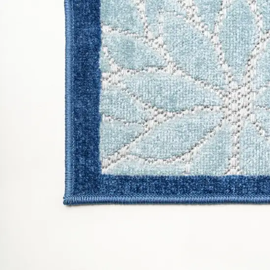 8' Blue And Gray Floral Indoor Outdoor Runner Rug Photo 8