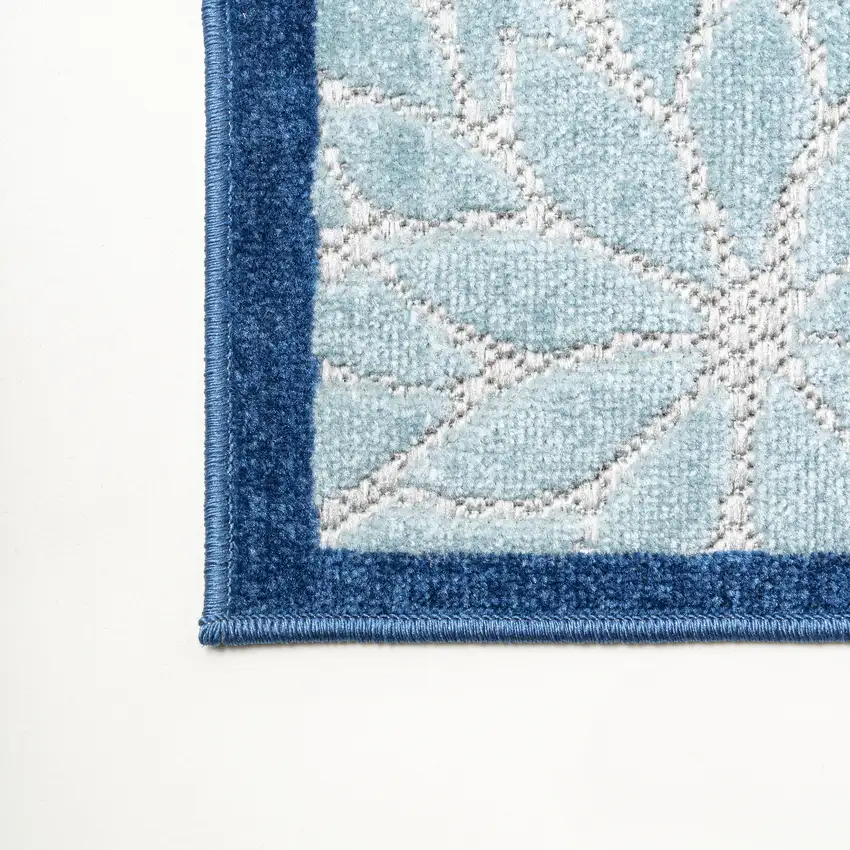 8' Blue And Gray Floral Indoor Outdoor Runner Rug Photo 8