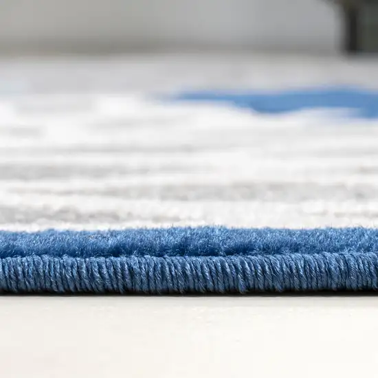 8' Blue And Gray Floral Indoor Outdoor Runner Rug Photo 9