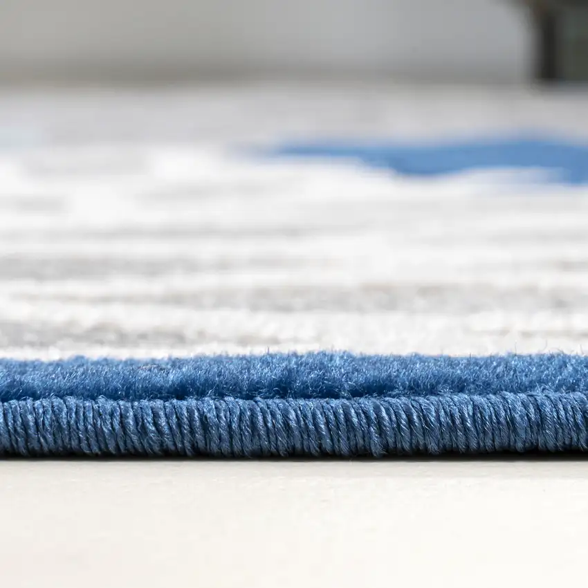 8' Blue And Gray Floral Indoor Outdoor Runner Rug Photo 9