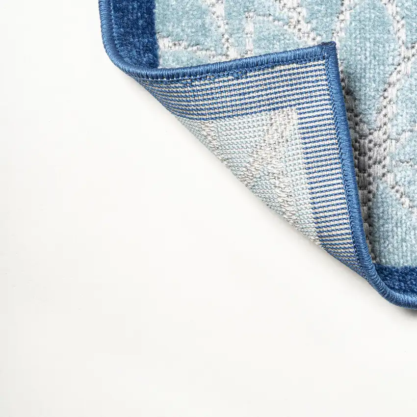 8' Blue And Gray Floral Indoor Outdoor Runner Rug Photo 7