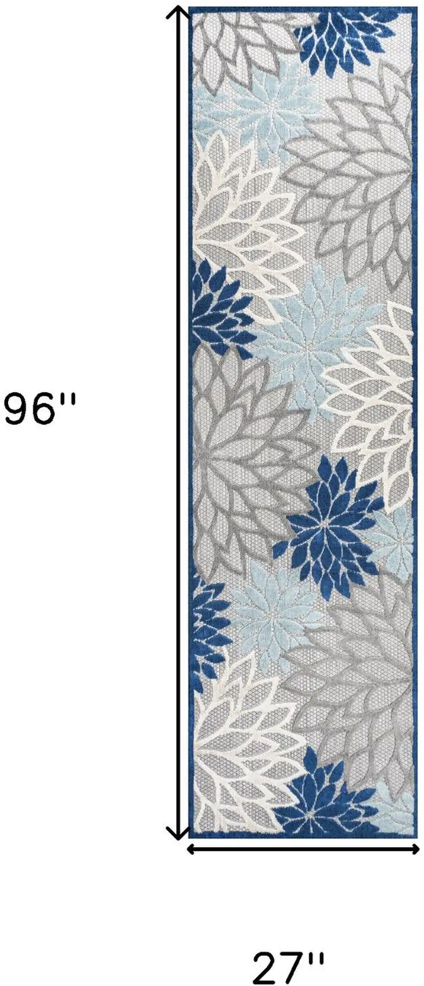 8' Blue And Gray Floral Indoor Outdoor Runner Rug Photo 3