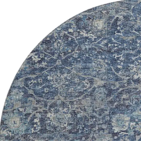 8' Blue And Gray Floral Medallion Washable Round Rug With UV Protection Photo 4