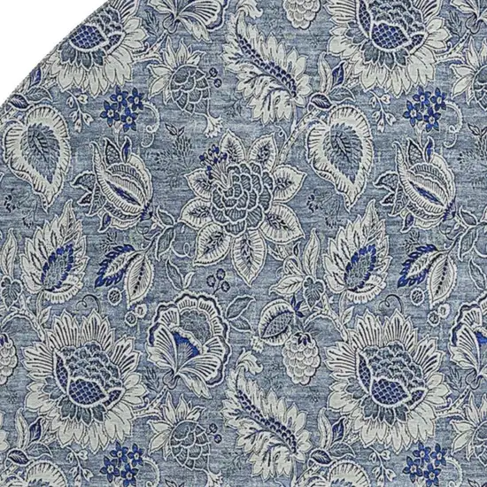 8' Blue And Gray Floral Washable Round Rug With UV Protection Photo 3