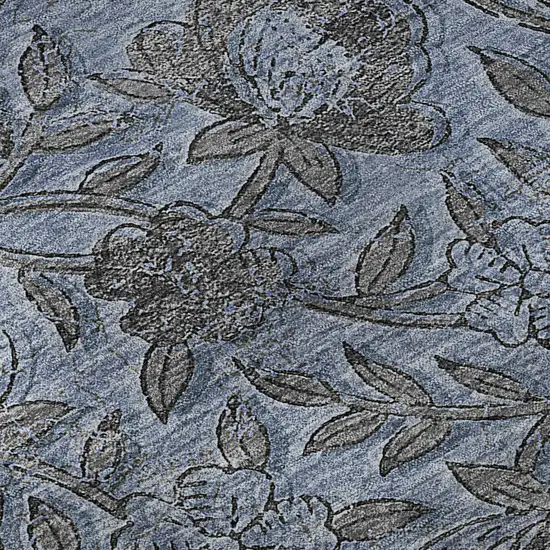 8' Blue And Gray Floral Washable Round Rug With UV Protection Photo 9