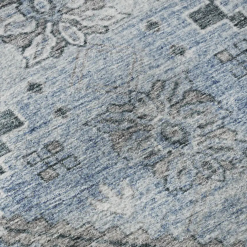 8' Blue And Gray Floral Washable Round Rug With UV Protection Photo 9