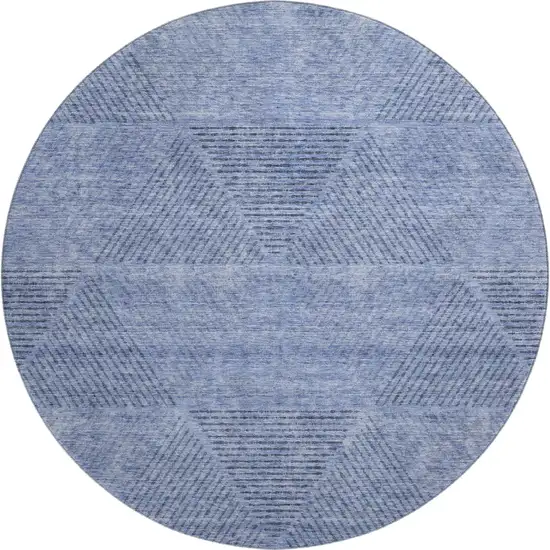 8' Blue And Gray Geometric Washable Round Rug With UV Protection Photo 1