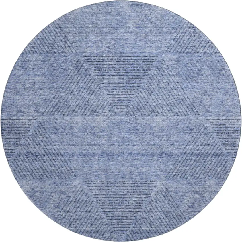 8' Blue And Gray Geometric Washable Round Rug With UV Protection Photo 1