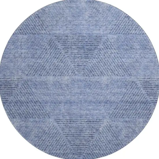 8' Blue And Gray Geometric Washable Round Rug With UV Protection Photo 4