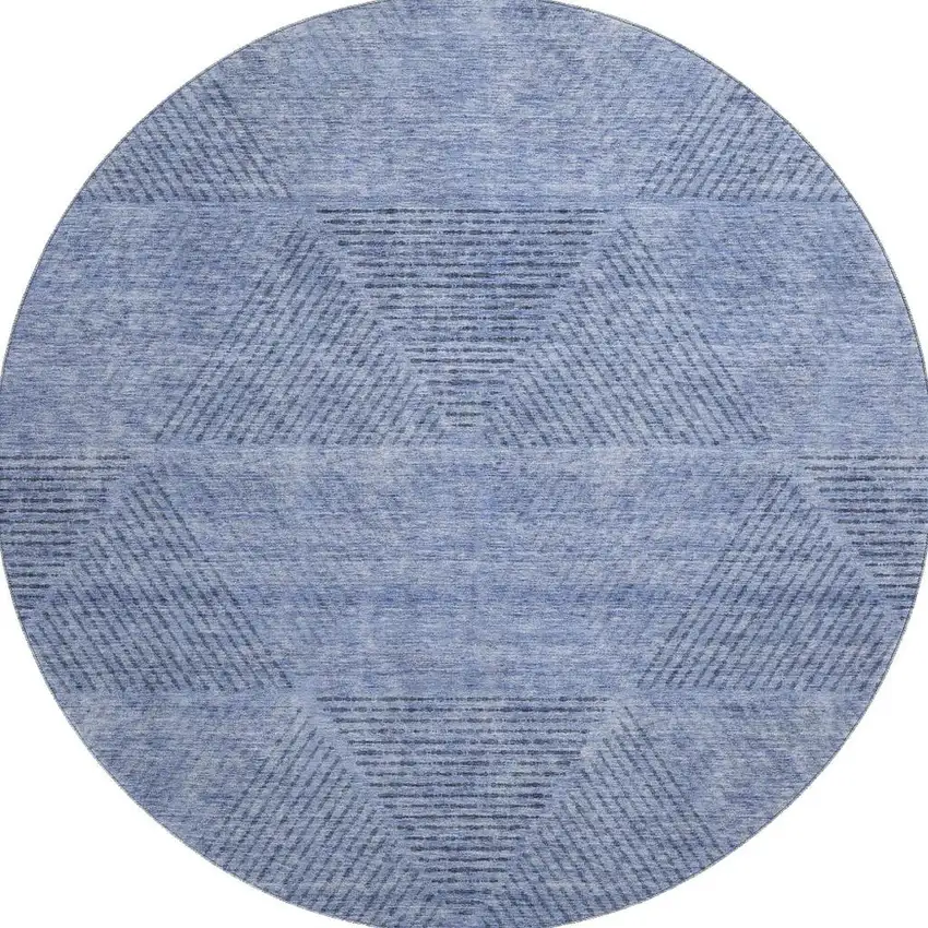 8' Blue And Gray Geometric Washable Round Rug With UV Protection Photo 4