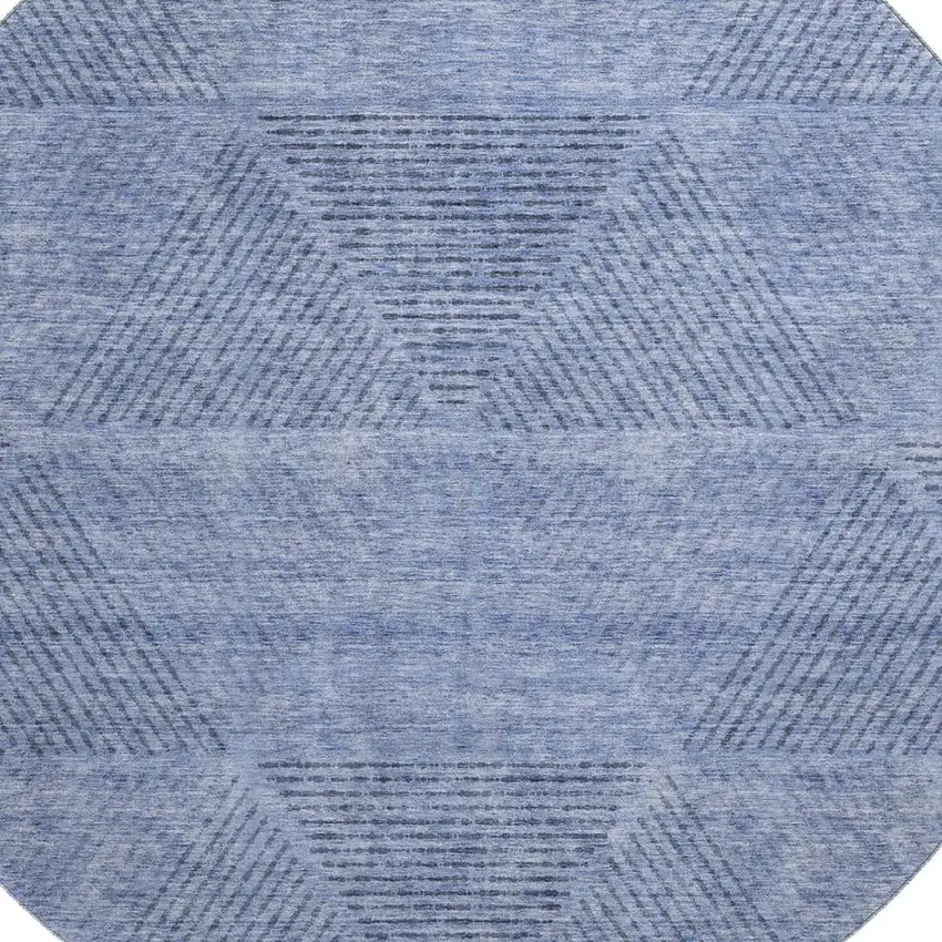 8' Blue And Gray Geometric Washable Round Rug With UV Protection Photo 3