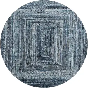 Photo of 8' Blue And Gray Geometric Washable Round Rug With UV Protection