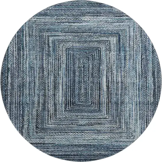 8' Blue And Gray Geometric Washable Round Rug With UV Protection Photo 1